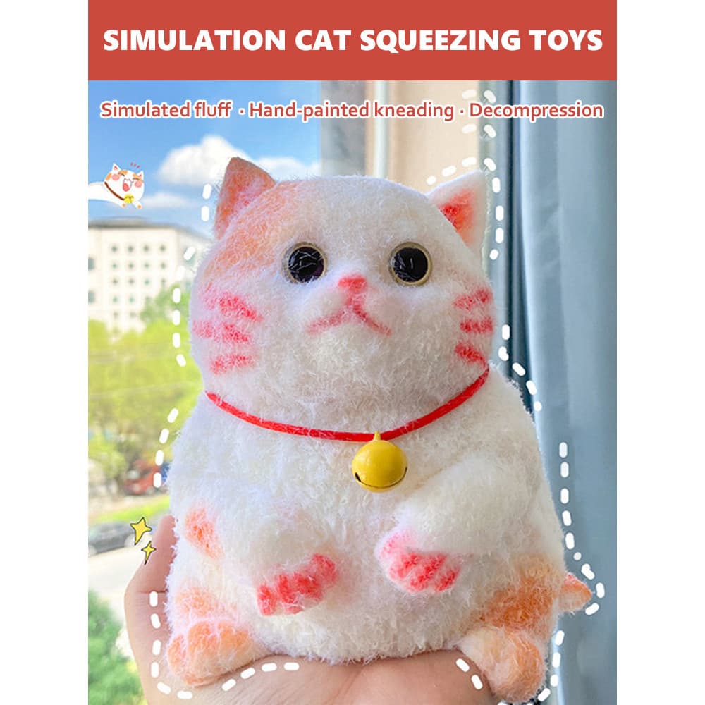 Brinquedo antiestresse de gatinho laranja com simulação de amassamento.