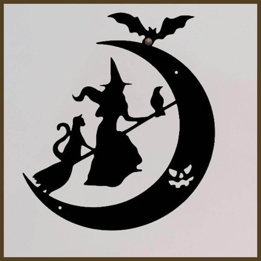 Silhueta De Bruxa De Metal Halloween Ferro Vassoura Lua Ornamento Decorações Arte Da Parede Decoração Para Interior sent