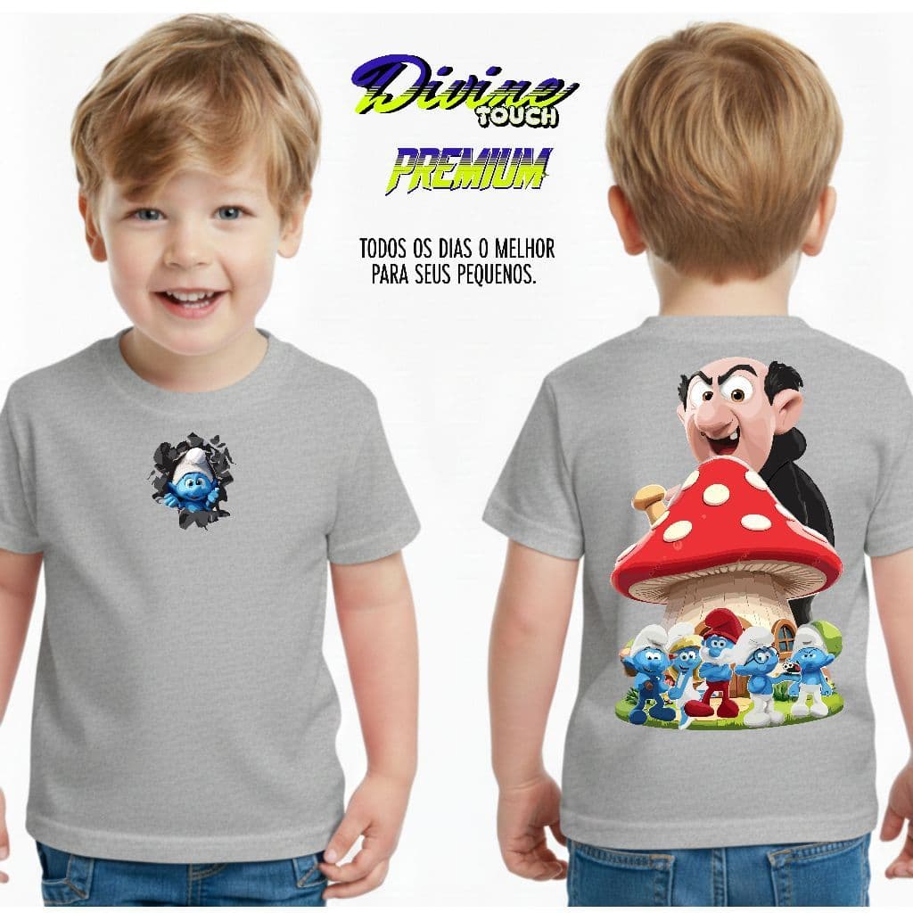 Camiseta Infantil Streetwear Malha 100% Algodão Camisa Juvenil Estiloso Desenho Smurfs