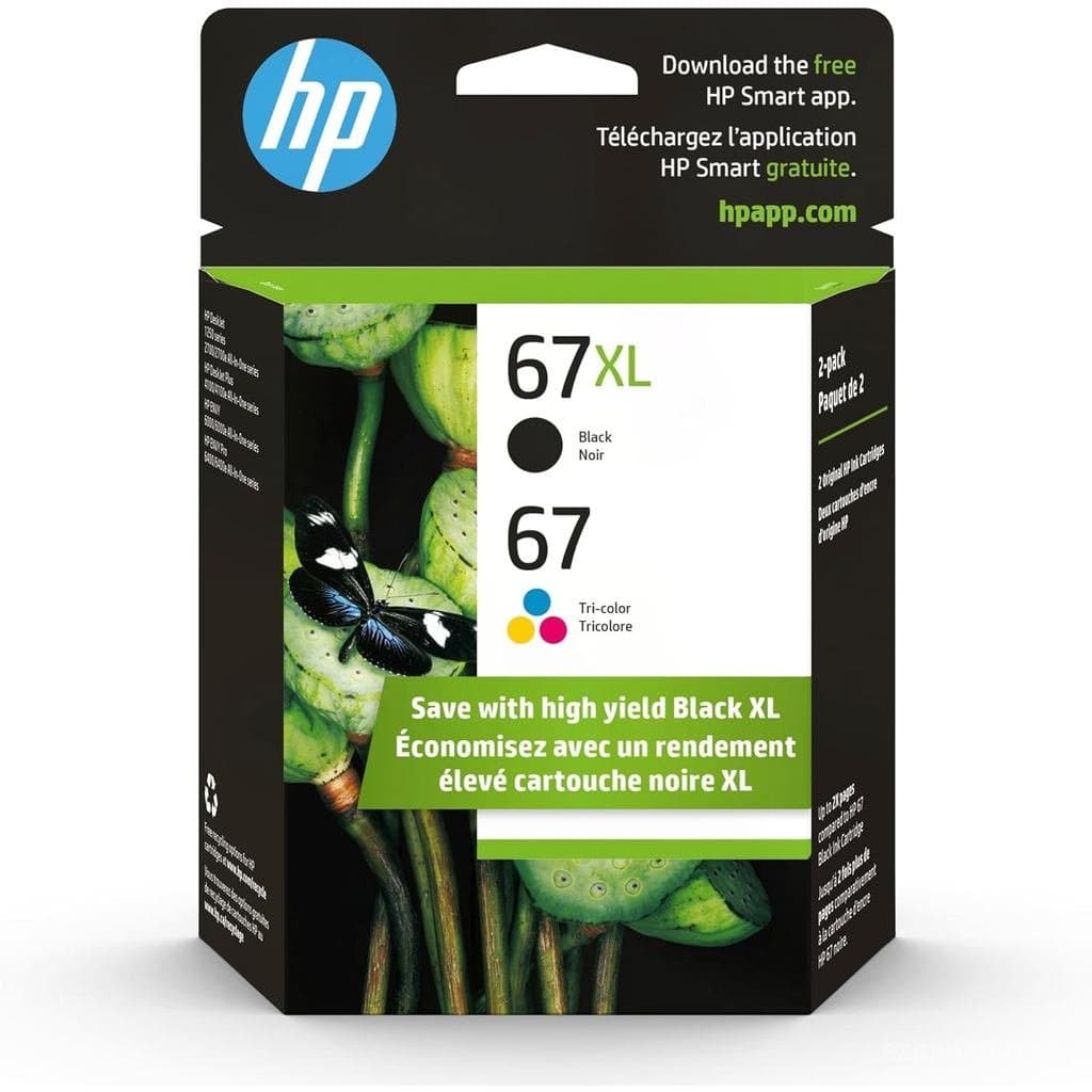 Cartuchos de Tinta HP 67 Tri-Color / 67XL Preto (Pacote com 2) |   Compatível com DeskJet 1255, 2700, 4100 Seri