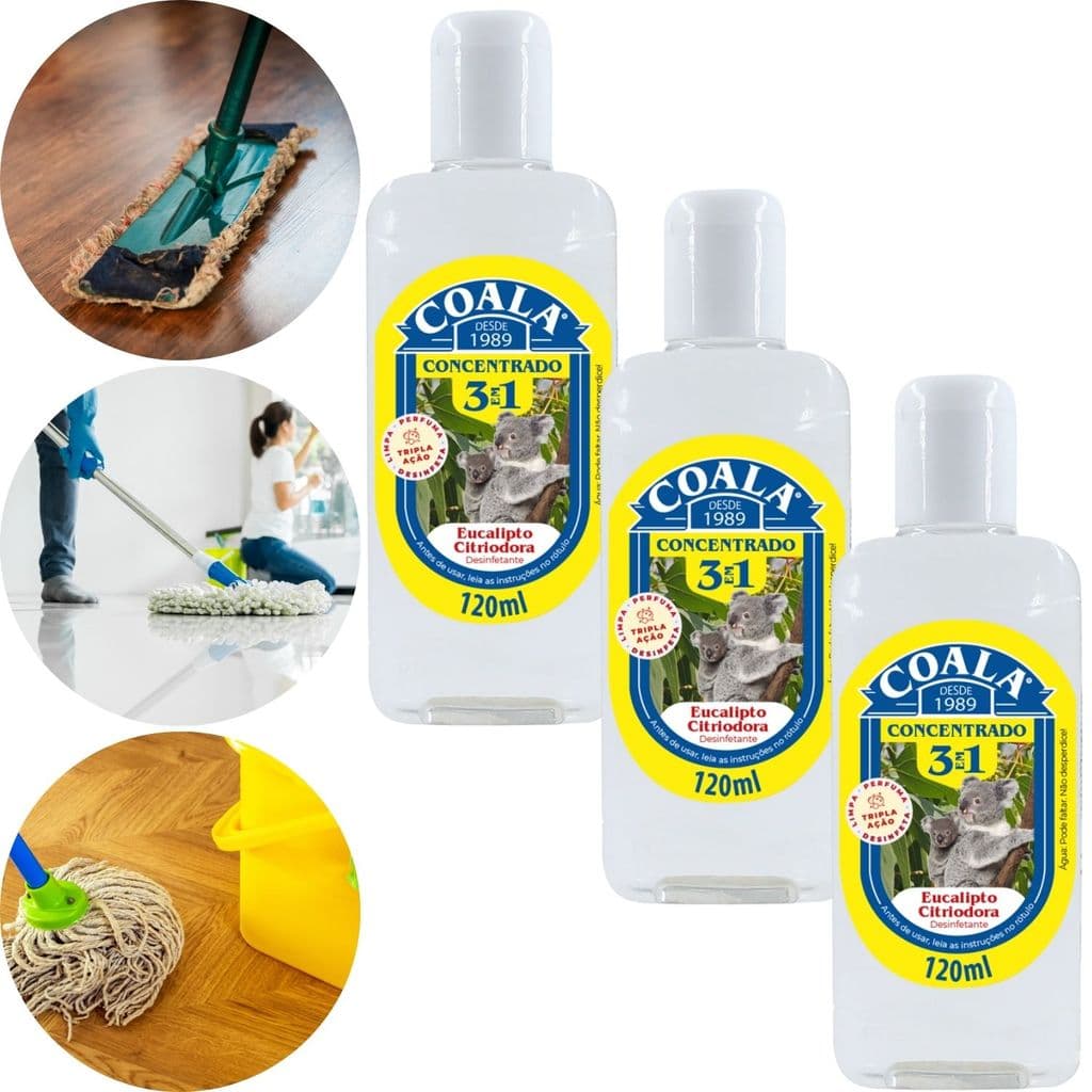 KIT 3 DESINFETANTE CONCENTRADO COALA 3 EM 1 FRASCO 120ml EUCALIPTO