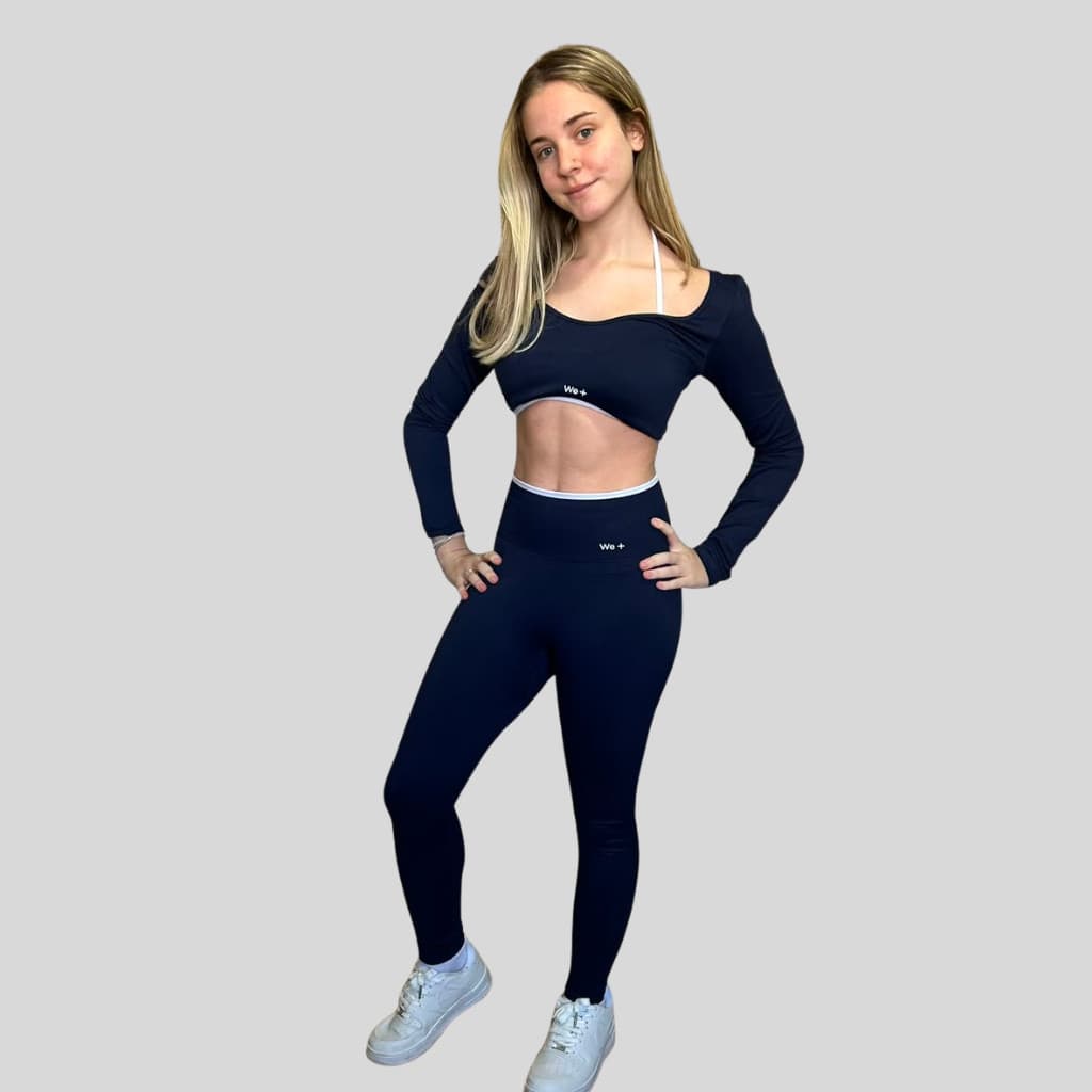 CONJUNTO DE CALÇA E CROPPED CURTO DUPLO MANGA LONGA