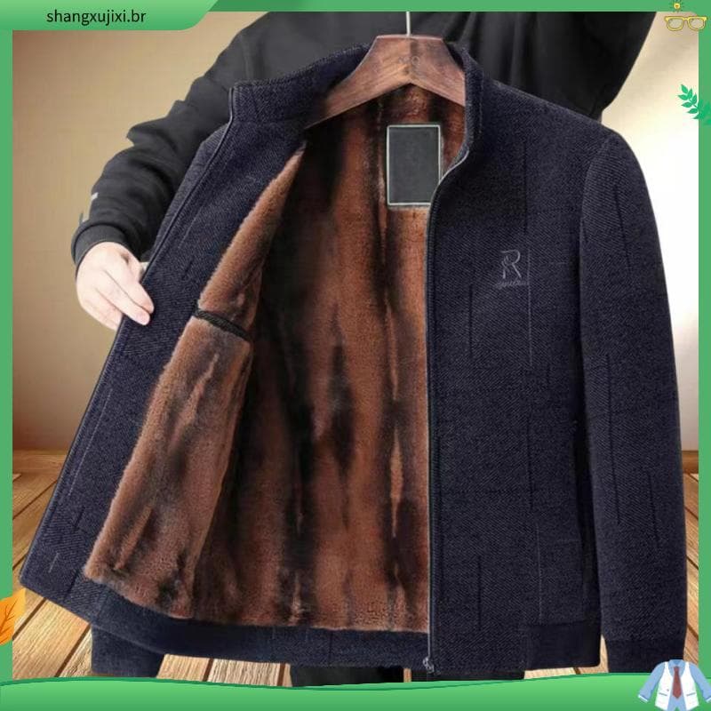 Roupas de inverno forro de lã jaqueta espessada jaqueta masculina outono inverno meia-idade idosos quente algodão acolch