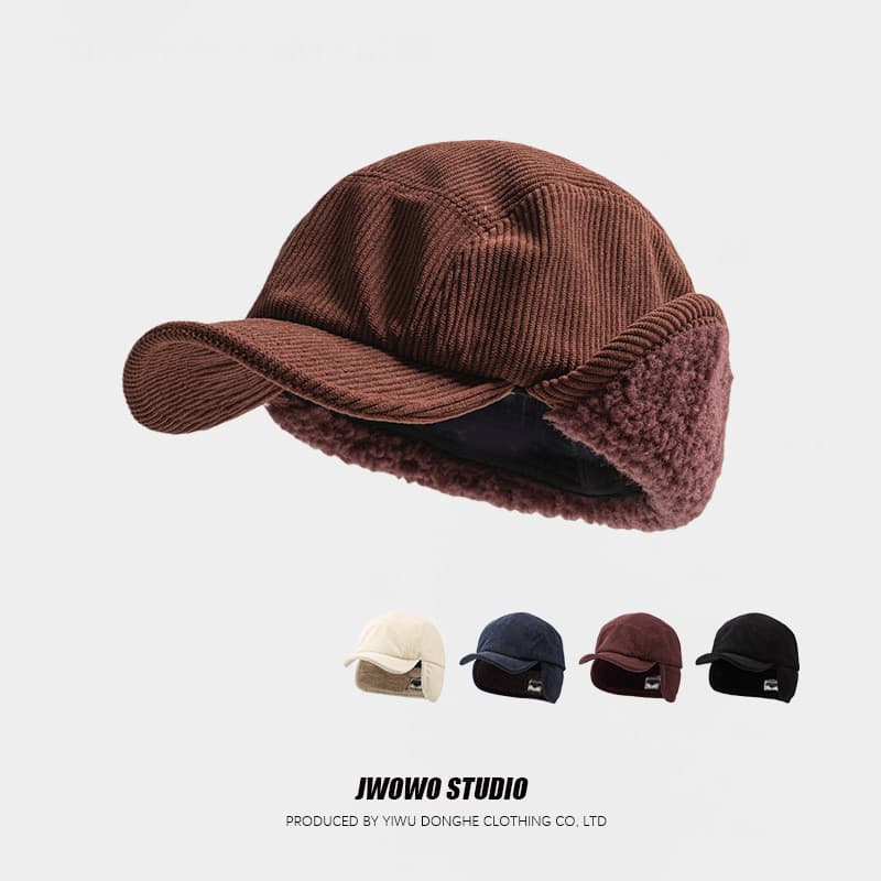 Retro veludo mais veludo engrossado quente Lei Feng chapéu masculino outono inverno aba macia proteção de orelha chapéu