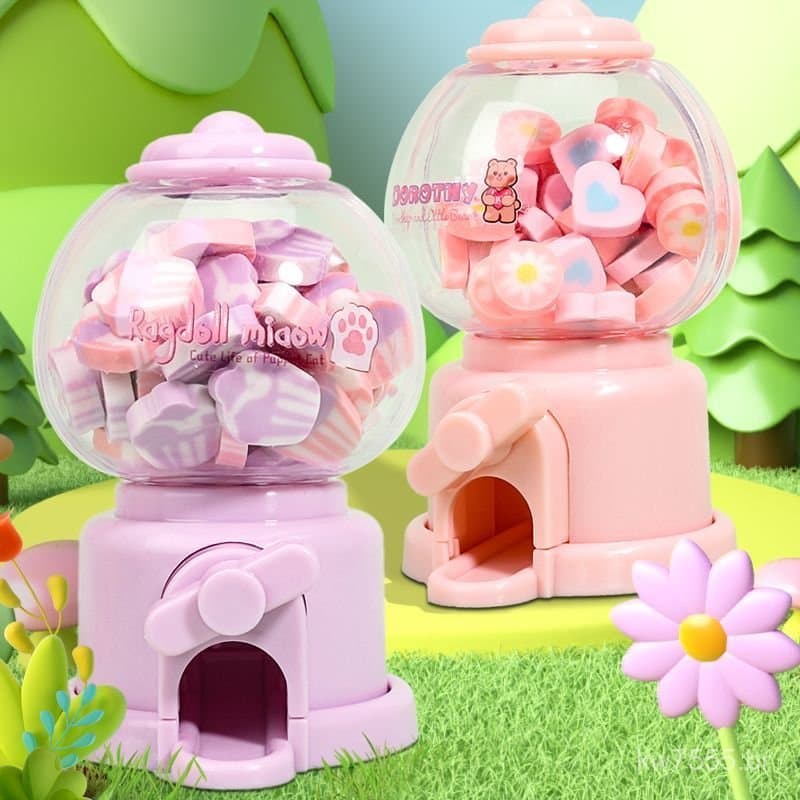 Máquina de cápsulas de borracha fofa para meninas, material escolar criativo para estudantes, cápsula grande para crianç