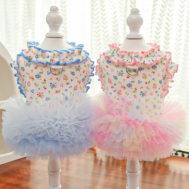 Novidade de primavera e verão: roupas florais com babados para cães e gatos, acessórios para cães de porte pequeno, como