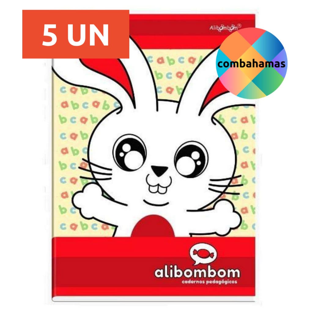 KIT 5 UN CADERNO ALIBOMBOM BROCHURÃO CAPA DURA 80 FLS 123X VERMELHO