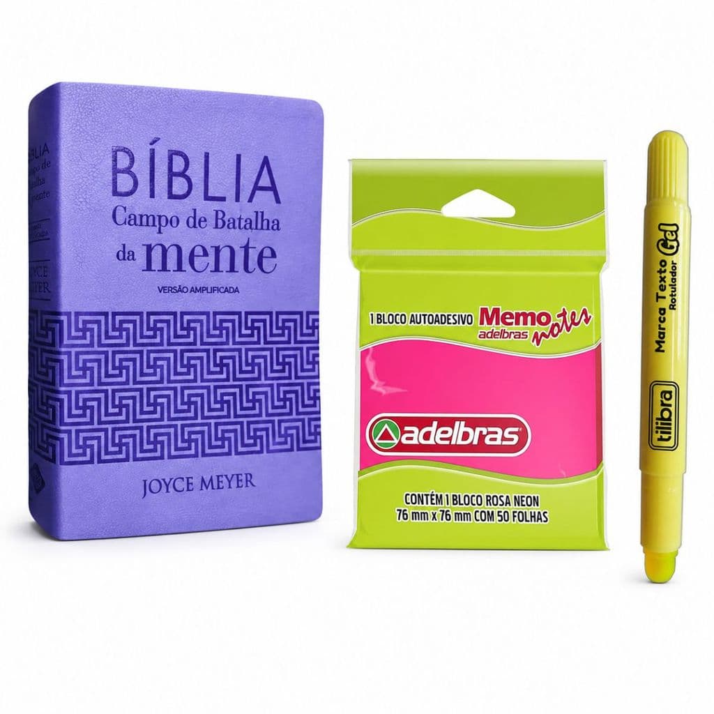 Kit Bíblia Estudo CBM Lavanda + Bloco Adesivo + Marca Texto