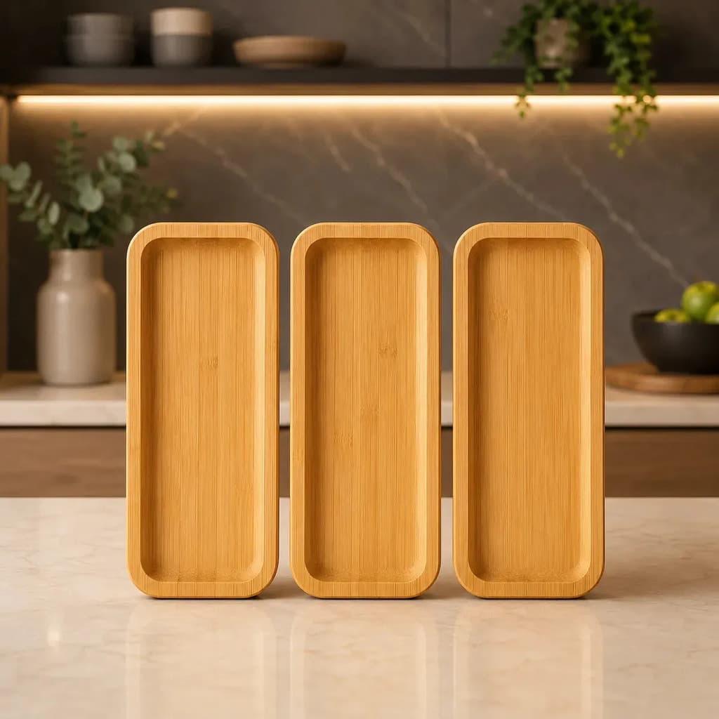 Kit 3 Travessas Bandejas Bambu Retangular Cozinha 28x11 Lyor