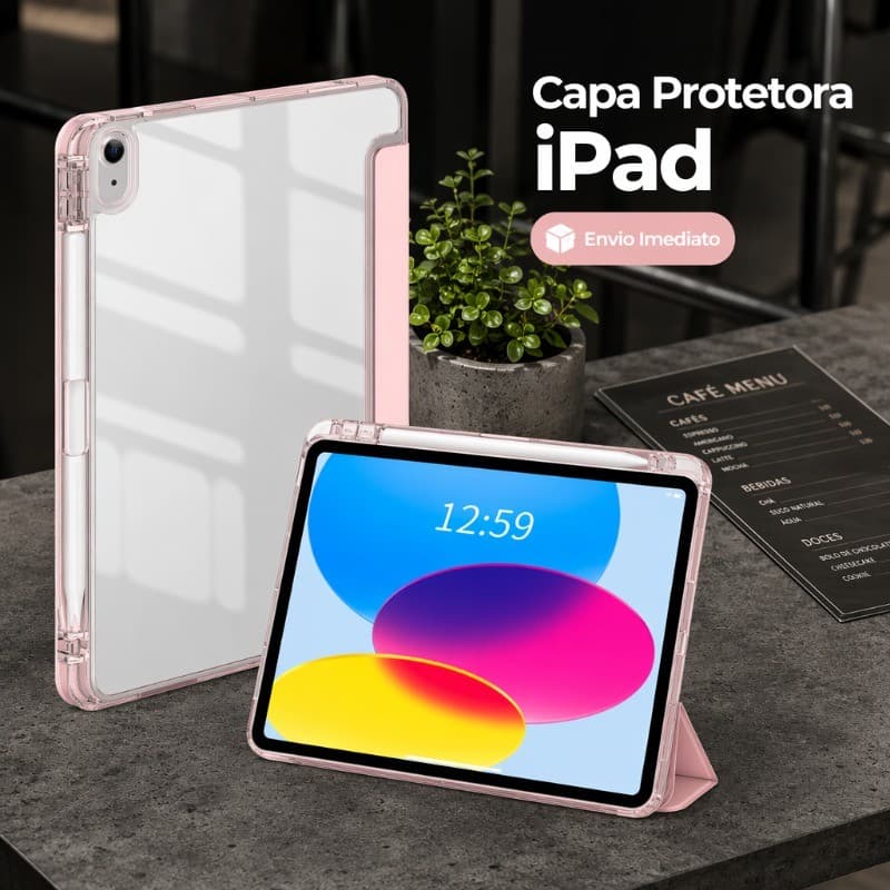 MARCONI Capa Inteligente para iPad 10 Air 4 5 11 M2 M3 e Pro 11 com Suporte de Caneta Traseira Transparente Anti-Impacto