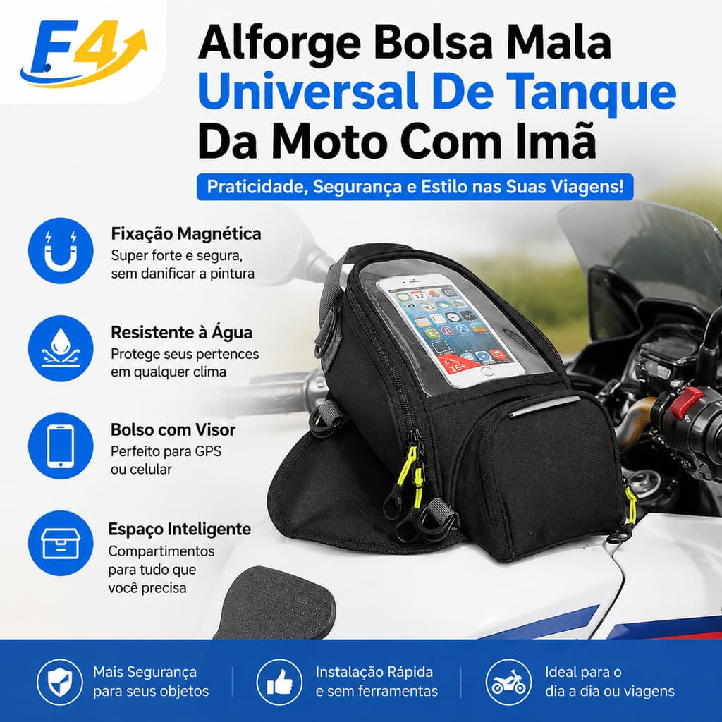 F4 Alforge Bolsa Mala Universal De Tanque Da Moto Com Imã