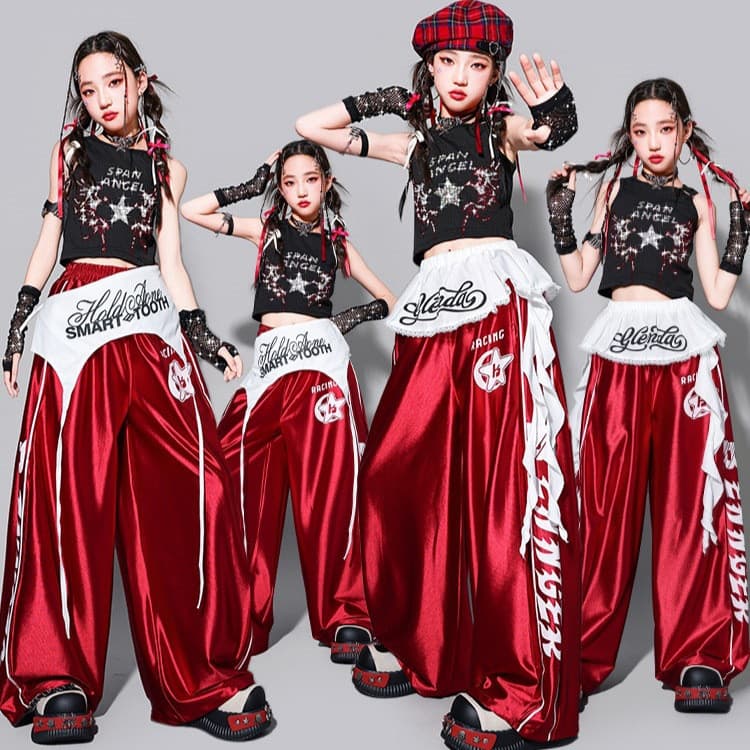 Meninas vermelho piscando diamante jazz trajes de dança crianças ternos jazz crianças trajes de dança de rua meninas cal