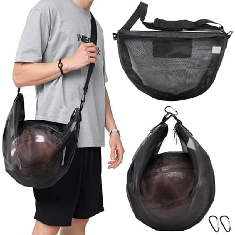 Bolsa De Bola De Malha Única Com Zíper Armazenamento Bolso Ombro Clipe De Fivela Para Transportar Basquete , Futebol , V
