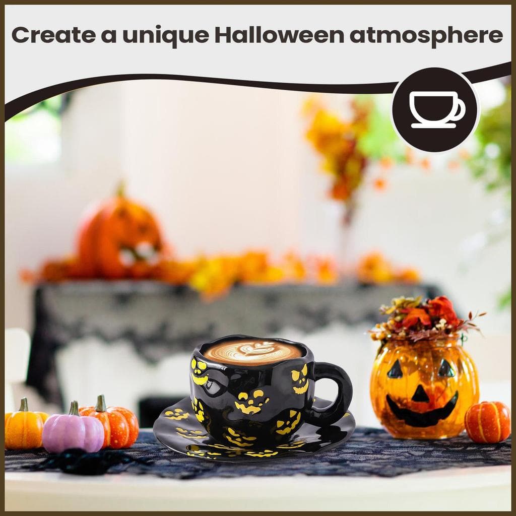 Caneca Assustadora 320ml Halloween Cerâmica Bonito Drinkware Com Pires Aranha Fantasma Abóbora Xícaras De Café Para Escr
