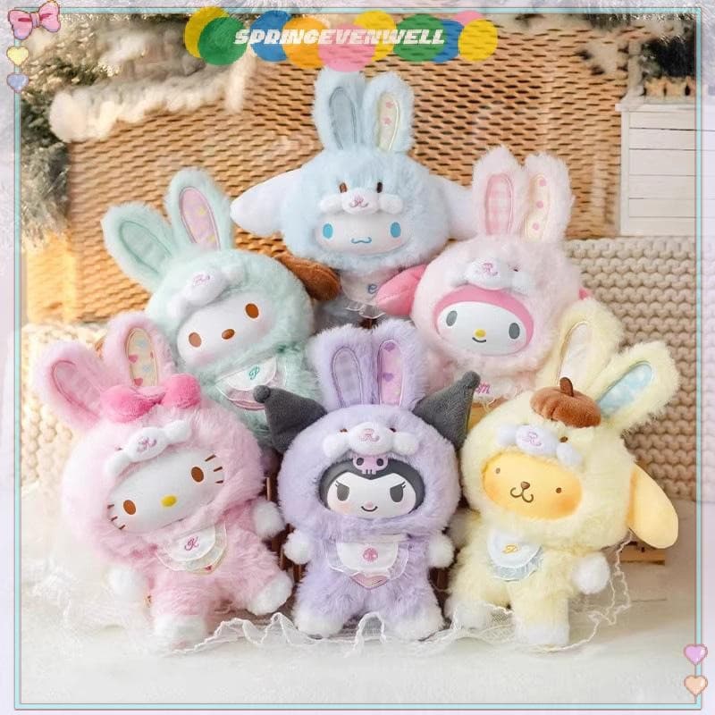 1 Pe莽a Nova Caixa Surpresa da S茅rie de Coelho Elfo de Desenho Animado Sanrio Kuromi Hello Kitty Boneca de Pel煤cia de Tr锚
