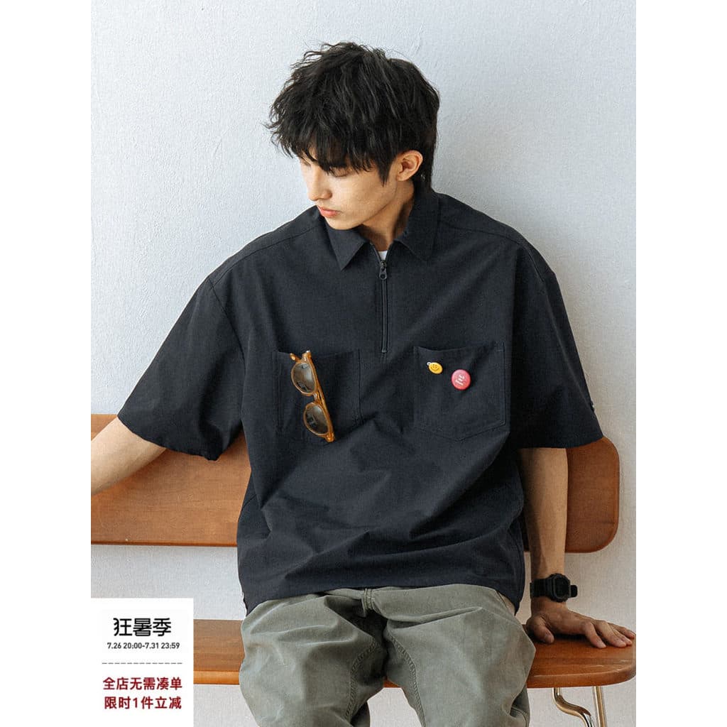 714street japonês macacão de manga curta camisa masculina High-End verão camisa polo casal camiseta masculina