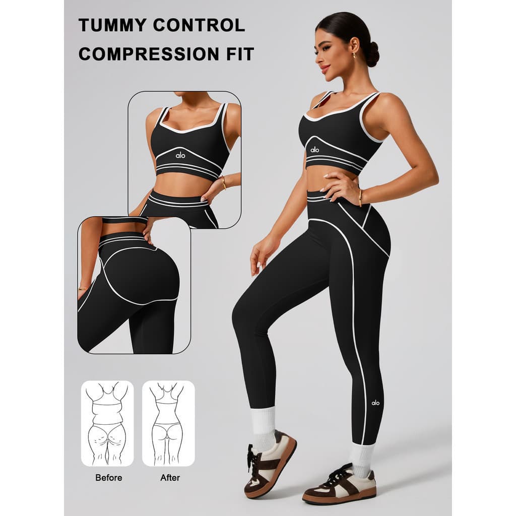 Conjunto feminino rosa, moda casual, roupa esportiva sem costura, sutiã de yoga e leggings. ATHO