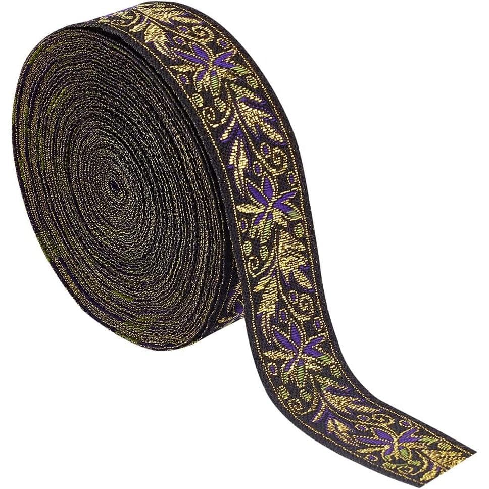 BENECREAT Fita Jacquard Vintage Dourada de 10,9 Jardas e 25mm, Acabamento Bordado Trançado Boho para Roupas, Bolsas, Fai