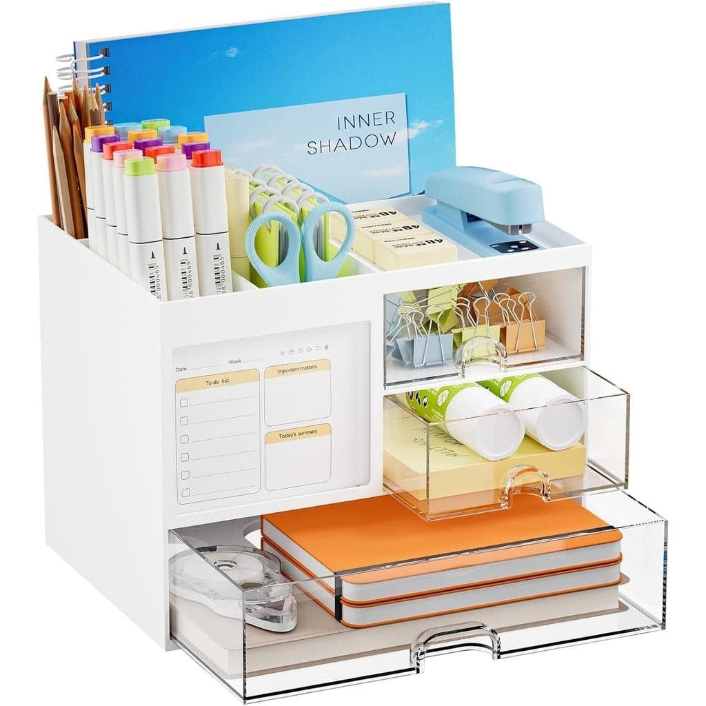 Organizador de Mesa Marbrasse com 3 Gavetas, Porta-Lápis e Canetas Multifuncional para Mesa, Organizadores e Acessórios