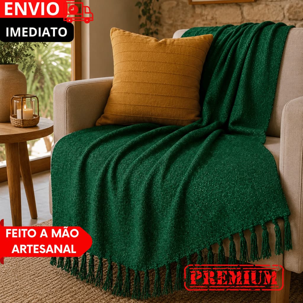 Manta Para Sofás GG e Peseiras De Cama Terracota E Cru Detalhe Em Quadriculado artesanais a mão