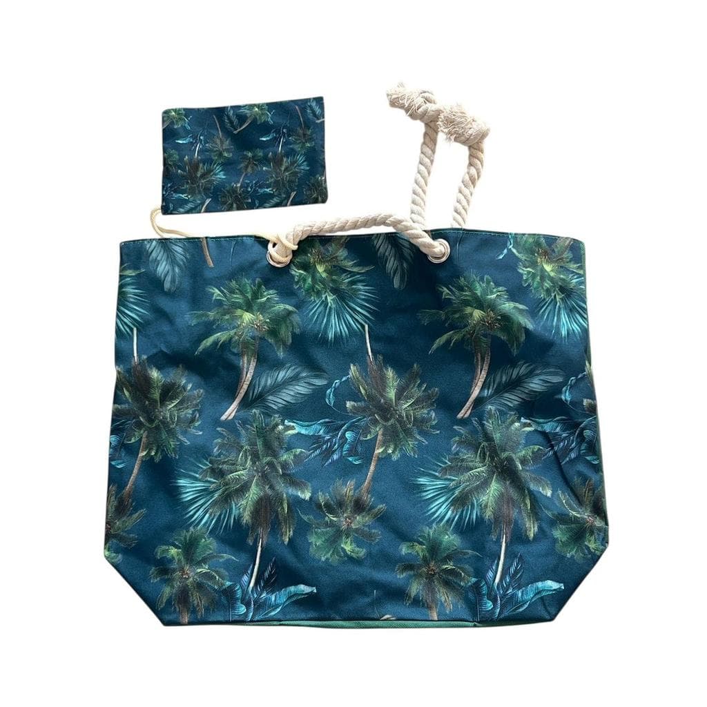 Bolsa de praia feminina estampada com carteira dirto green