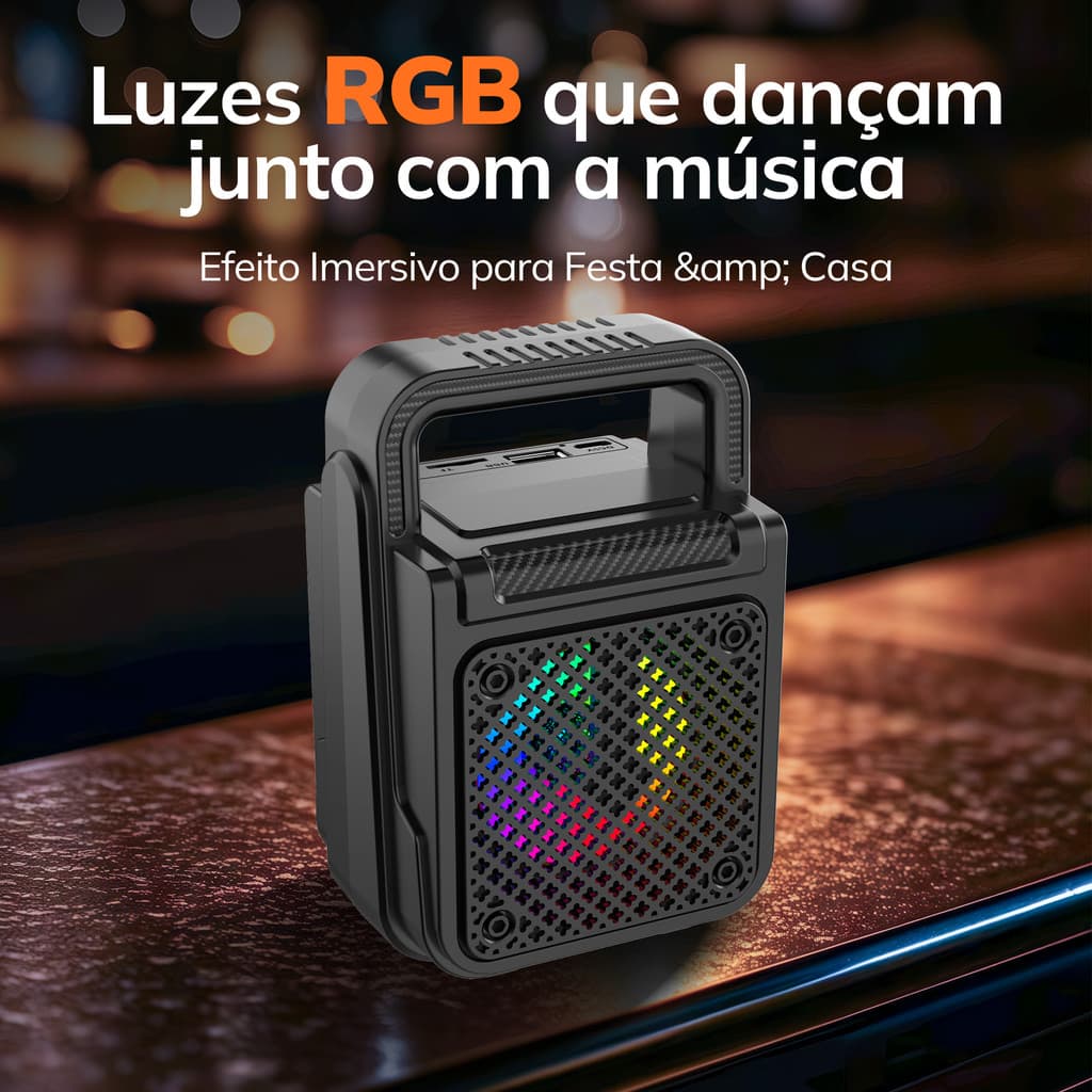 SinG-e Caixa De Som Portátil Bass Bluetooth LED RGB Cartão SD Radio Fm USB 8W 1200mAh