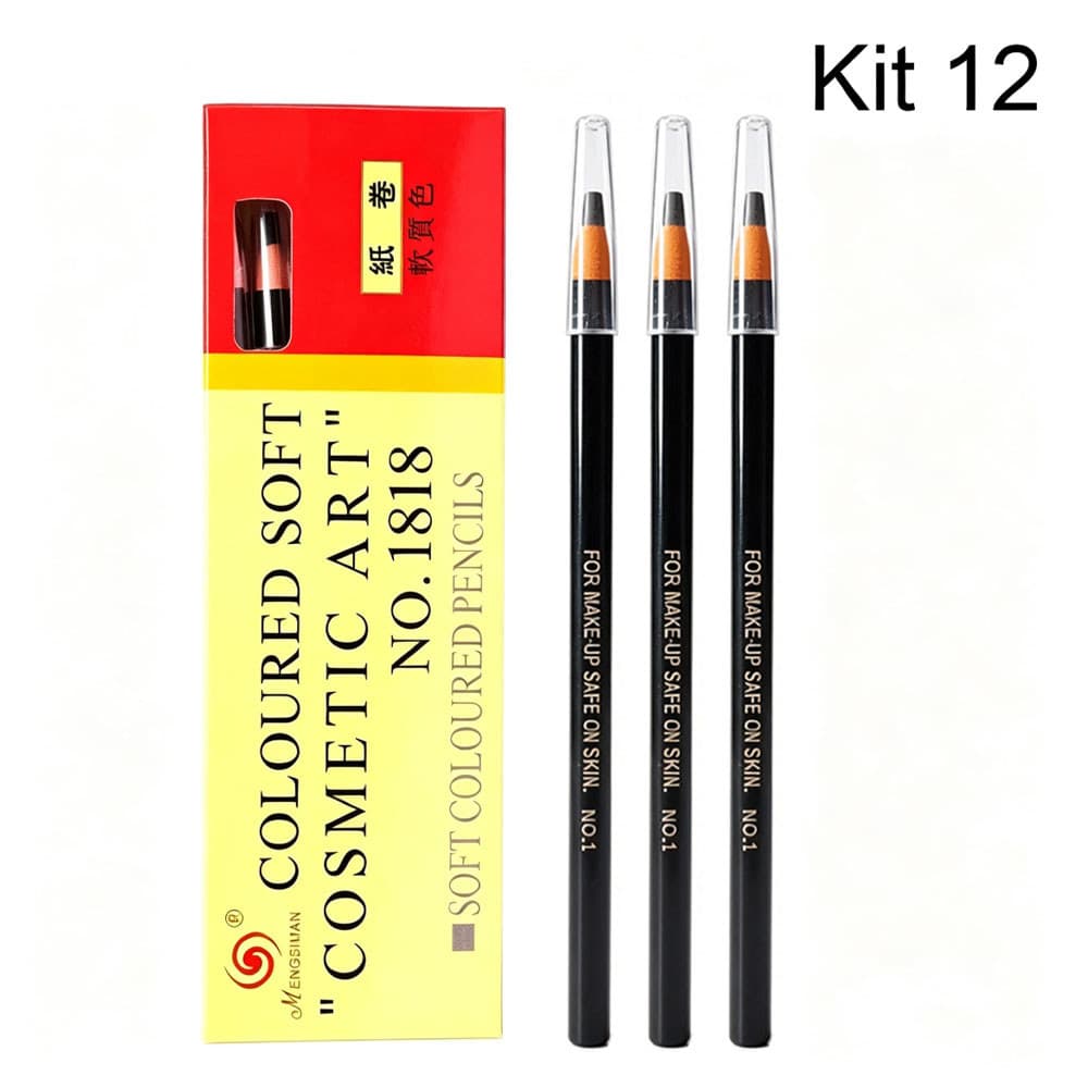 Kit 12 Lápis de Sobrancelha 1818 Pull String Marrom Papel Enrolável Delineador Profissional