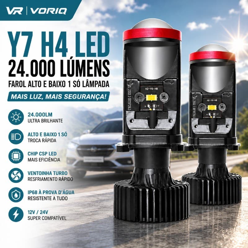 2PC De Faróis Para Carros E Motos Lâmpadas LED Y7 H4 Projetor Mini Universais 6000K Alto/Baixo Compatível Carros/Motos