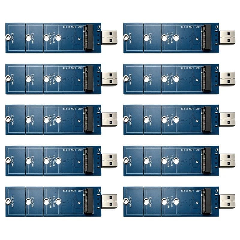 10PCS Adaptador NGFF B Key para USB 3.0, Conversor Portátil para Unidade de Estado Sólido Externa, Suporta SSD M.2 com P