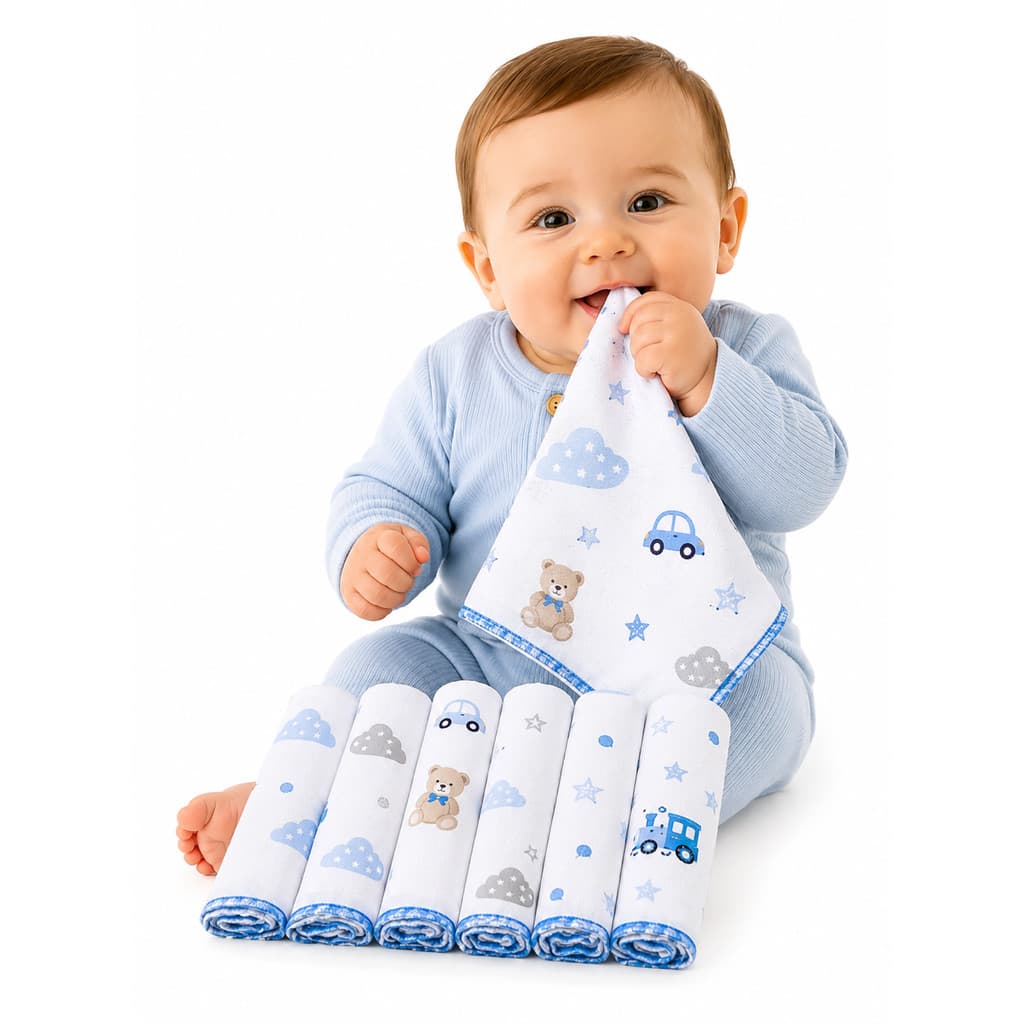 Kit Com 6 Pano de Boca Babete Bebê 100% Algodão 30x30cm Com Estampa 100% Algodão