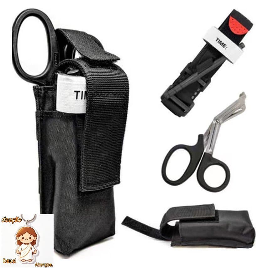 Kit Torniquete Tático Militar Primeiros Socorros + Tesoura Aph Ponta Romba Socorrista