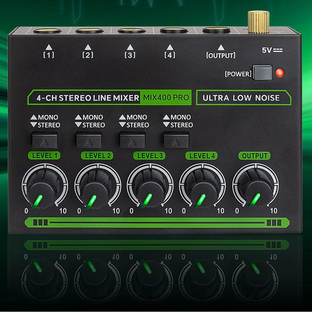 Mixer de som estéreo de 4 canais Mini áudio de baixo ruído com saída de entrada de 1/4 pol. para gravação e mixagem de