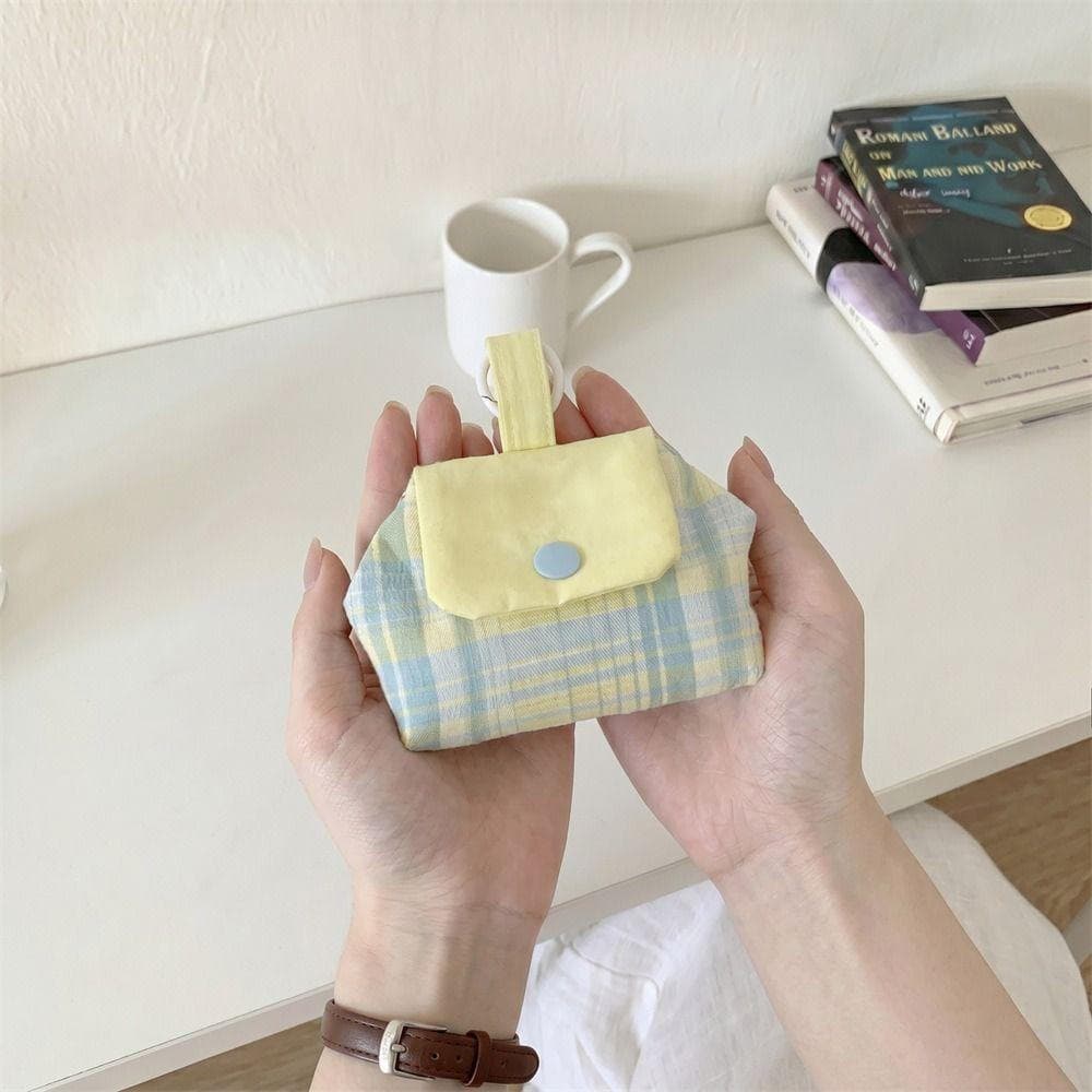 Bolsa De Armazenamento De Bolinhas AYOMIR , Fone De Ouvido Com Estampa Xadrez Cosmética Pequena De Algodão Flores Simple