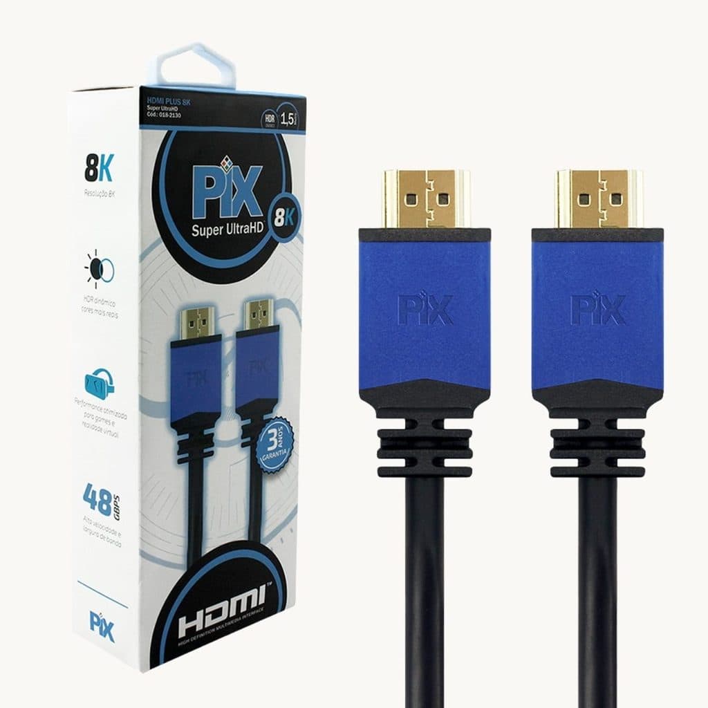 Cabo HDMI 2.1 8K 144Hz 48Gbps HDR 1,5m Pix Ultra HD eARC VRR Para TV Monitor PS5 Xbox
