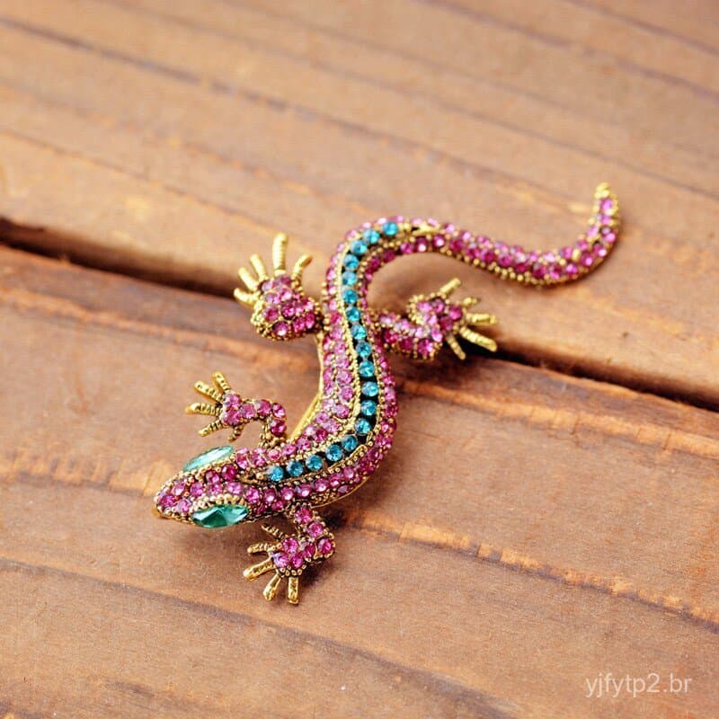 Broche vintage de metal, com design de lagarto e locustos, incrustado com strass, acessório moderno para mulheres, decor