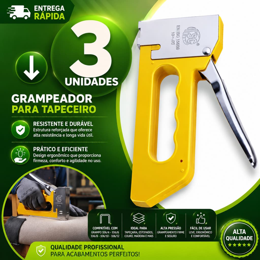 Grampeador Tapeceiro Profissional Alta Pressão Fácil de Usar Madeira Tecidos Estofados Multiuso