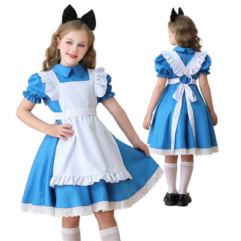 Alice fantasia infantil fantasia de empregada fantasia de Halloween para meninas Pastoral fazenda Lolita vestido cos