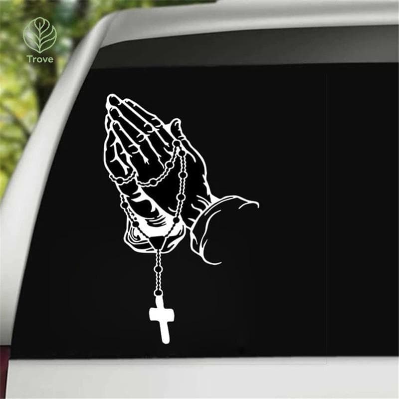 Trove Carro Orando Mãos Com Rosário Stier Decalques De Vinil Religioso Decalque À Prova Dwaterproof Água Decoração Autom