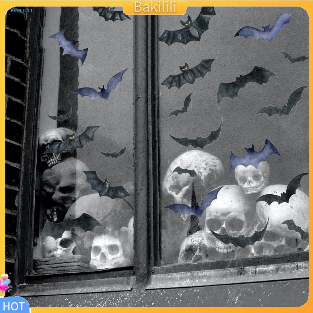 { Bakili } Adesivos Para Janelas De Halloween Silhueta De Morcego 9 Folhas Reutilizáveis Silhuetas Preto Estáticos Porta