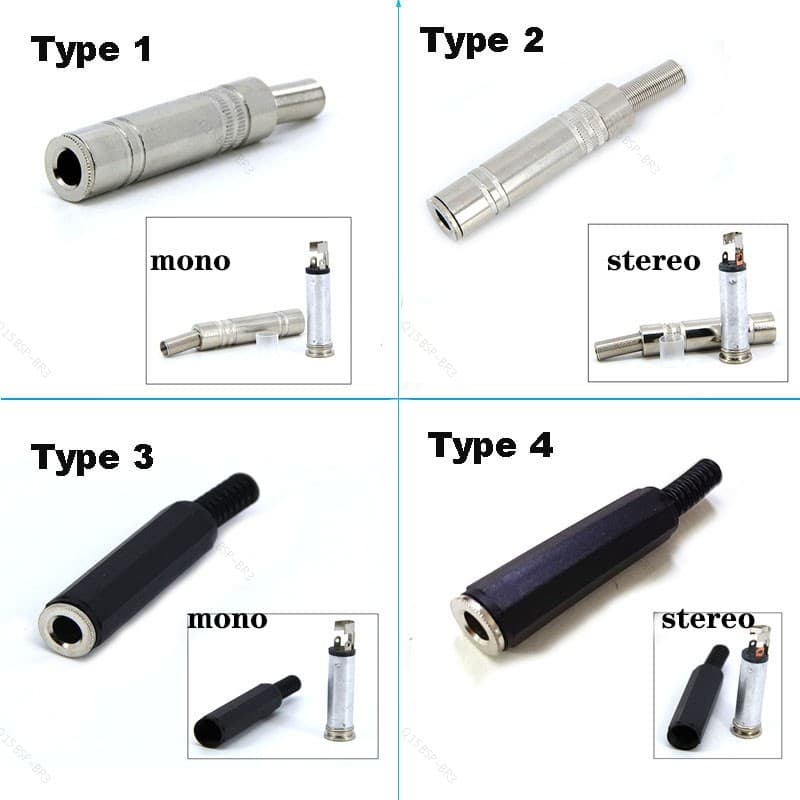 Adaptador De Áudio mono Estéreo Metal 6.5 Soquete Fêmea 2 Pólos 3 jack Conector plug Solda Soldado 6.35mm BR15B3