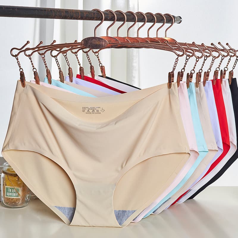 Kit 5 Calcinhas Sem Costura Invisível Seda Gelo Cintura Média Macia Plus Size