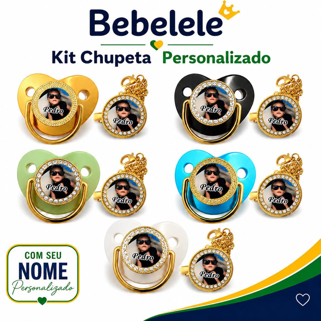 Clipe para chupeta de bebê, suporte para chupeta (pode ser personalizado com o nome e a foto do bebê) chupeta personaliz