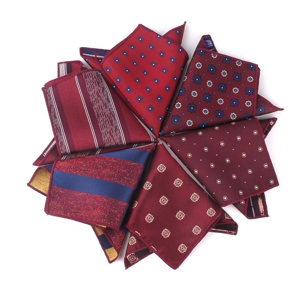 Pronto estoque Lenço quadrado festivo casamento vinho vermelho Jacquard bolso cachecol noivo padrinhos terno acessórios