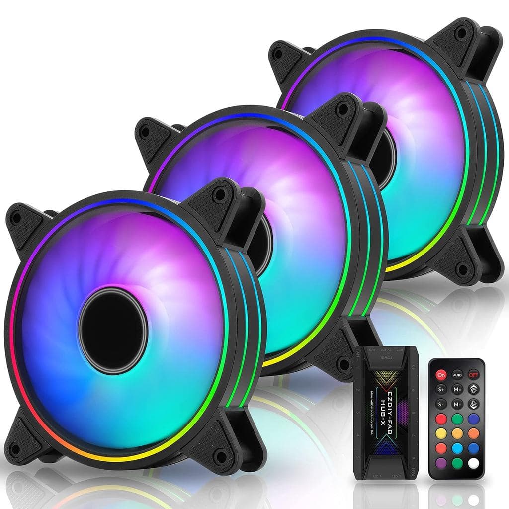 Ventilador de gabinete EZDIY-FAB Moonlight 120mm RGB com Hub X e Controle Remoto, Compatível com Aura SYNC da Placa-Mãe,