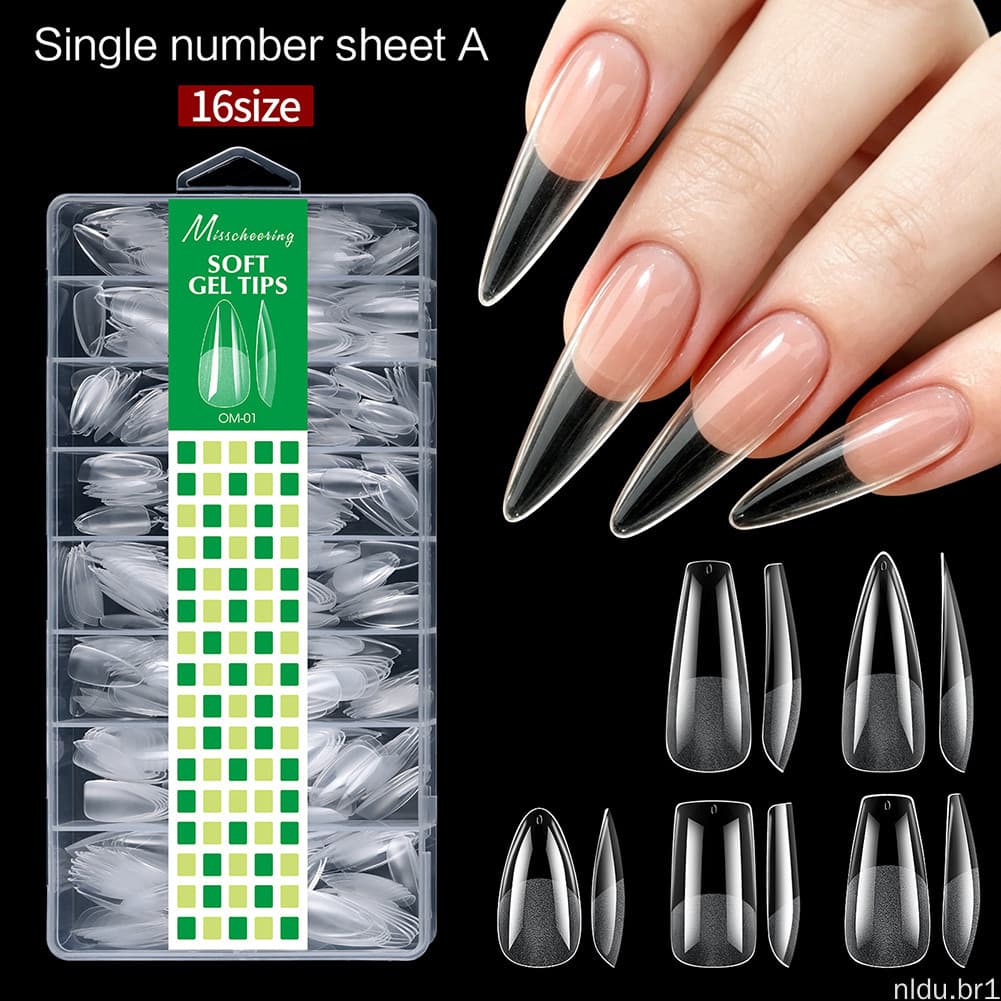 480 Pçs Pontas De Unhas De Gel Macio Claro Dicas De Extensão Tipo Longo Cobertura Completa Imprensa Em Para Extensões Ac