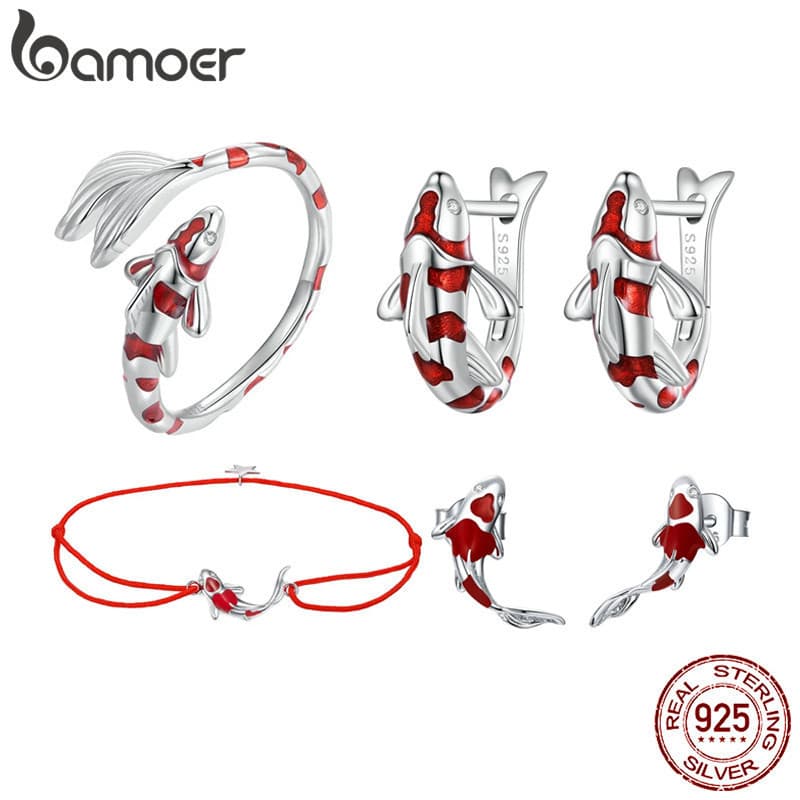 BAMOER Guardião Lucky Fish Rope Chain Bracelet Brincos Para Casal 925 Sterling Silver Star Esmalte Jóias Amizade Fashi 5