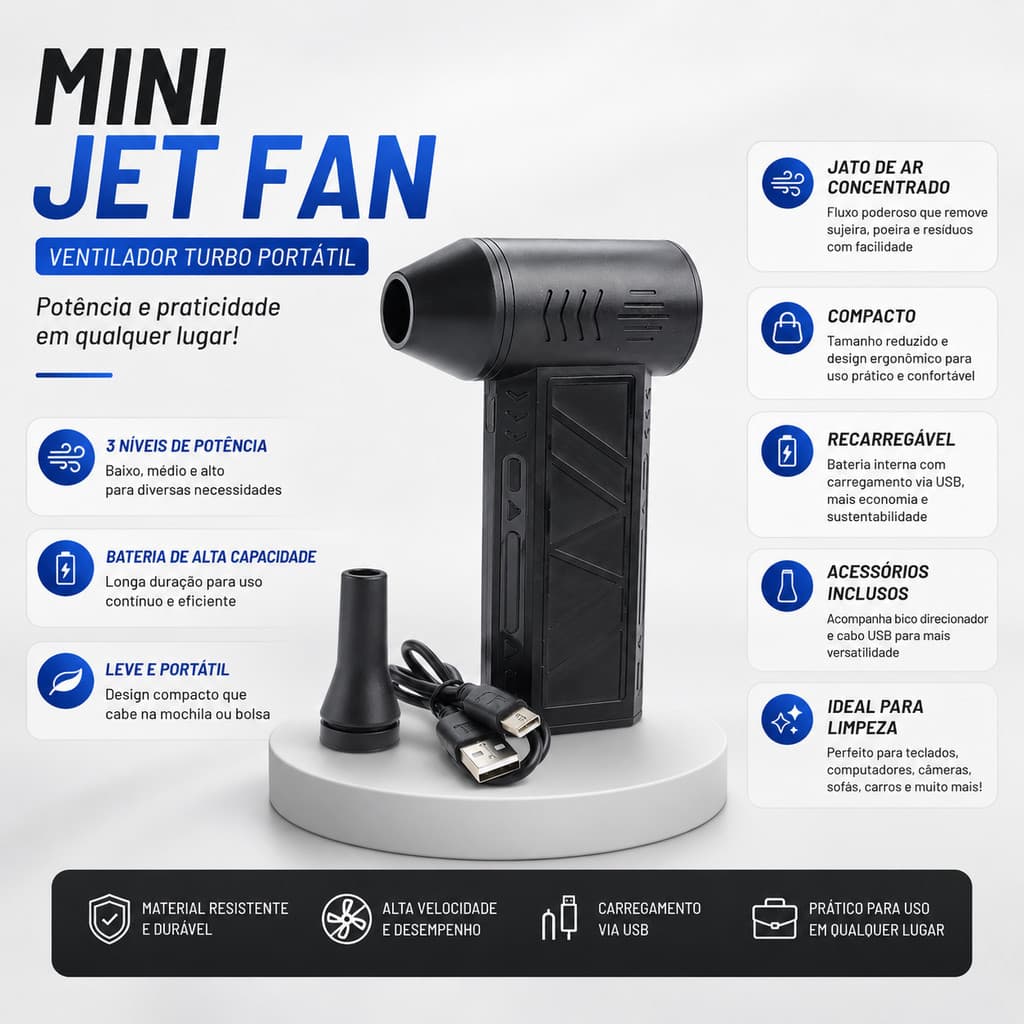 Mini Soprador de Ar Portátil Recarregável USB 3 Velocidades Para Limpeza Poeira Teclado PC Carro 130000 Rpm