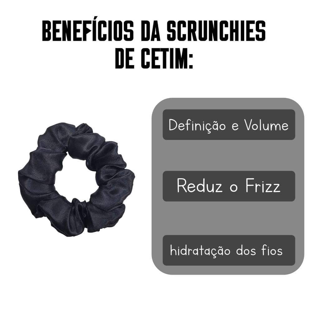 Kit Touca Longa de Cetim, Touca de cetim e Scrunchies Roxo e Preto
