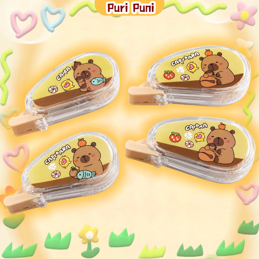 Kit 4 Fitas Corretivas Capivara 12m Papelaria Kawaii Material Escolar Presente e Lembrancinha