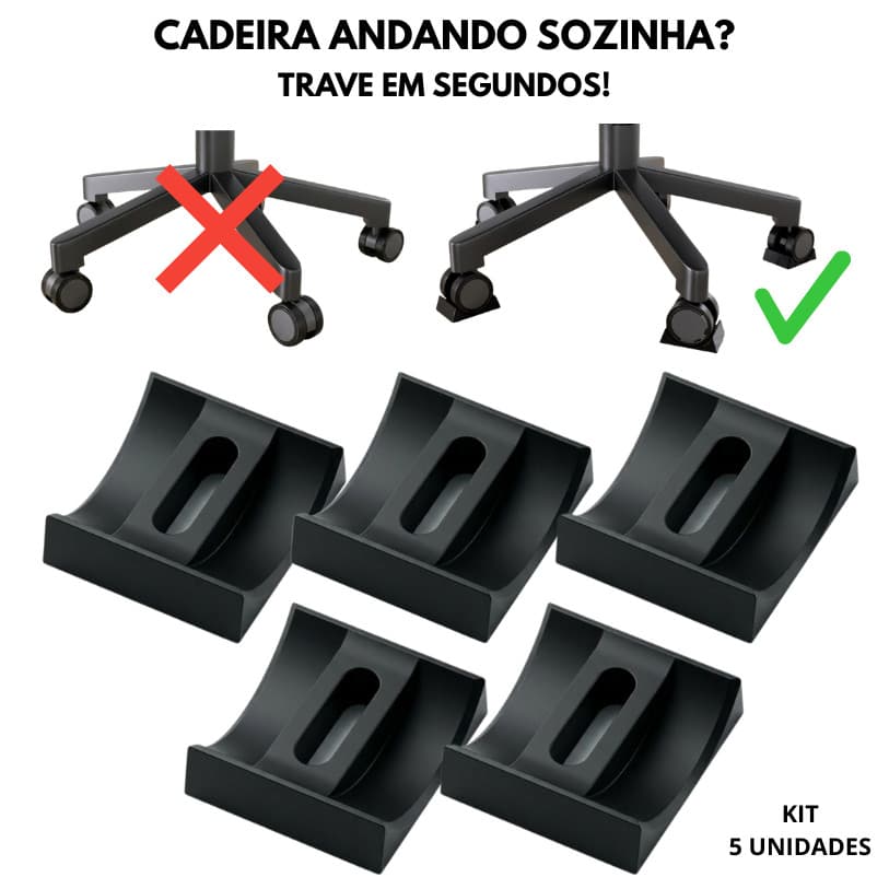 Kit 5 Trava para Roda de Cadeira Não Escorrega Rodízio Gamer Escritório Antiderrapante